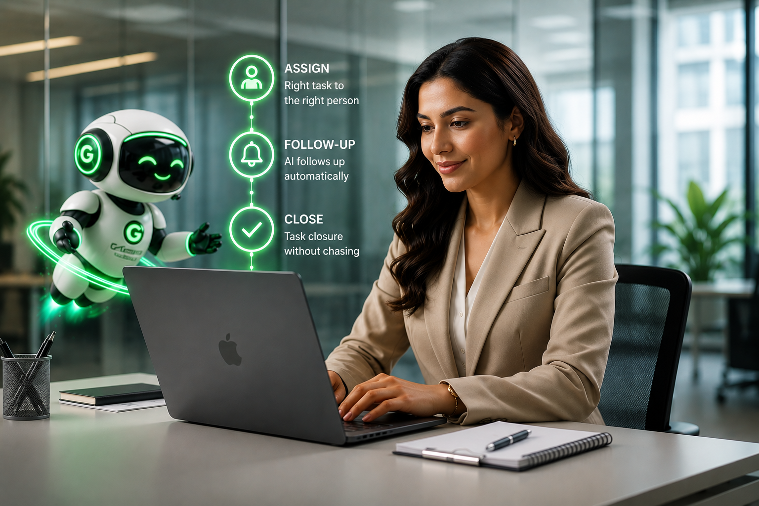 G-Smarto AI task follow-up with assign, follow-up and close workflow