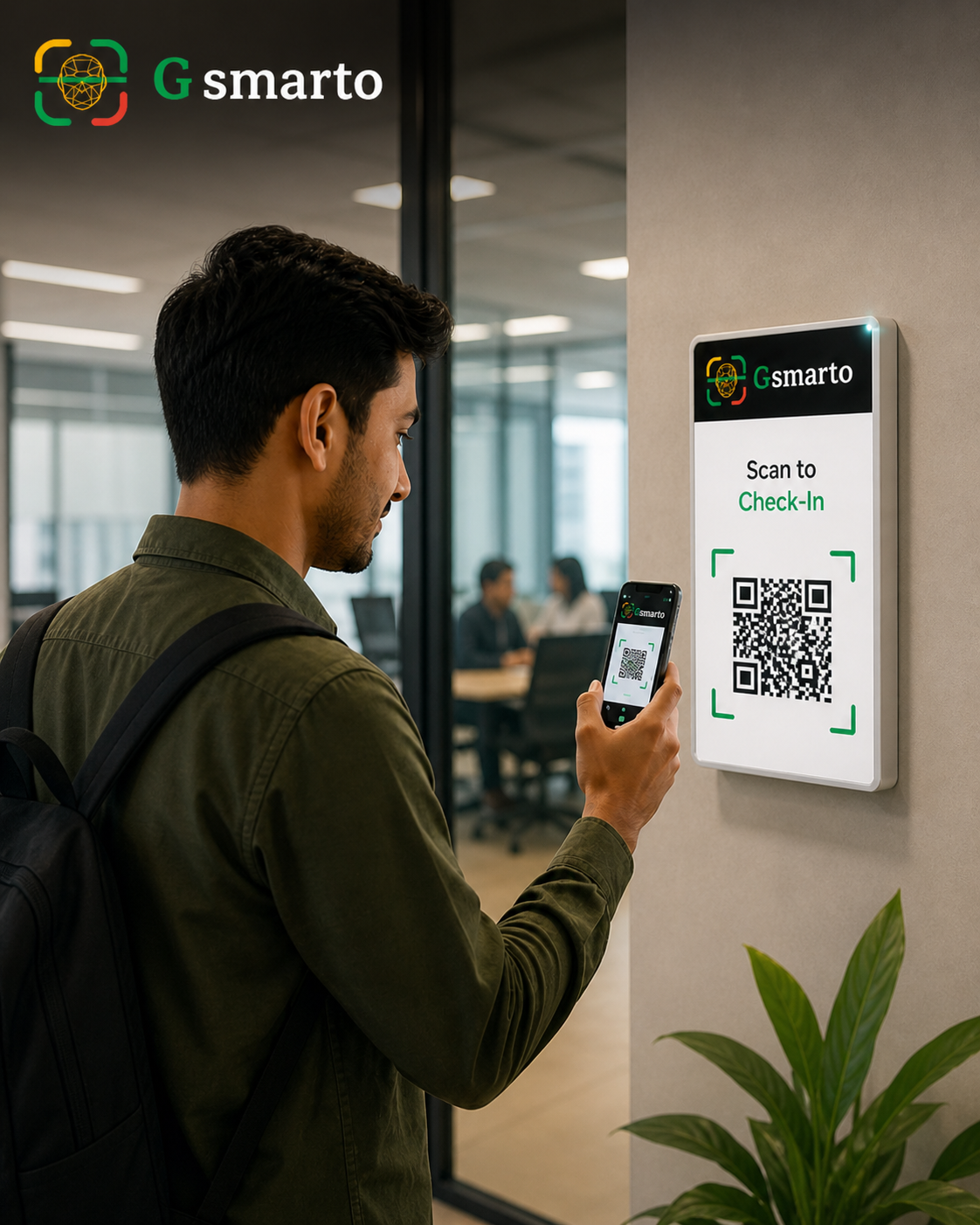 Staff scanning QR code to check in with G-Smarto